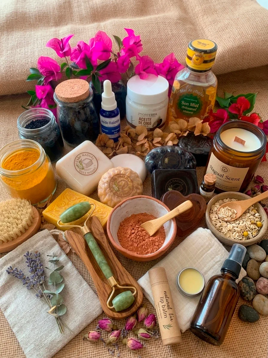 Ingredientes naturales, miel, flores y aceites esenciales Casa Nagual